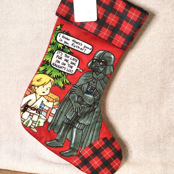 Disney Parks Star Wars Holiday Luke Skywalker Darth Vader Christmas Stocking NWT - Picture 1 of 5